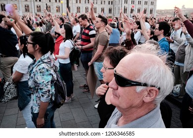Budapest/Hungary - April 14, 2018: Rally Against Newly Re-elected Government Of Fidesz Party Viktor Orbán. The Protest Was Organised By The Group 