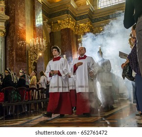BUDAPEST,HUNGARY, May 30, 2017.:In the St.Stephen Basilica Gregorian and folk singer's Mass our national relic,on the feast of the founding of the Holy Right of King Stephen,the first King of Hungary.