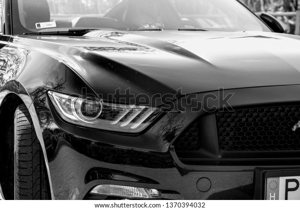 Budapest/Hungary-04.15.2019. Ford Mustang V8 muscle\
car black usa vehicle classic\
auto