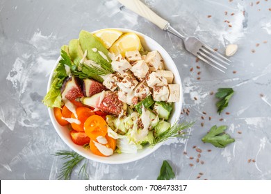 Buddha Bowl, Vegan Lunch, Tofu Fruit Vegetables Salad.