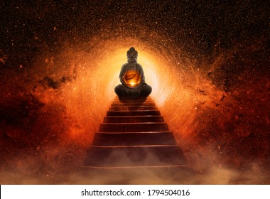 Buddha Image At The End Of The Stairs