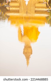 Buddha images and reflections on the flooded surface due to depression in Thailand, Southeast Asia