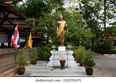 Buddha Leela attitude statue or antique pang lila figure image for thai people travelers travel visit respect praying at Wat Chomphuwek or Chumpoo Wek temple on March 17, 2022 in Nonthaburi, Thailand