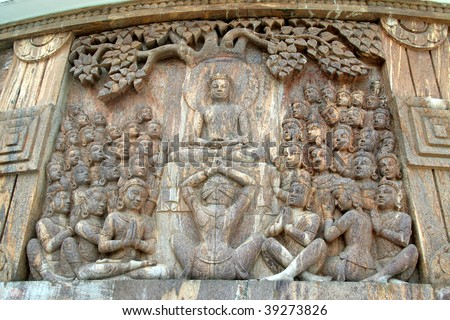 Buddha sitting under Bodhivriksha with his devoted disciples, Darjeeling, west Bengal, India, Asia