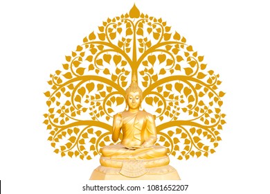 Buddha Statue On Bodhi Tree Background, The Important Day Of Buddhist Concept