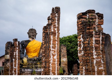 Buddha Statue In The Ruins Of Wat Piawat Temple, Destroyed In The Indochina War; Muang Khoun, Xiangkhouang, Laos