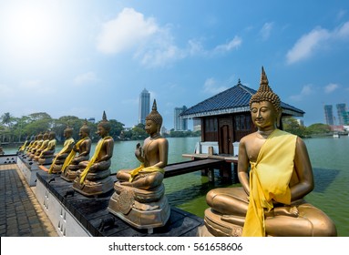 Buddha statues in Seema Malaka temple in Colombo, Sri Lanka