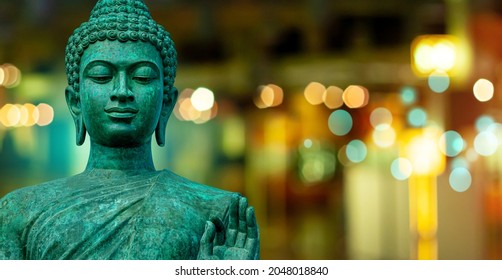 Buddha's face on blur background, Believe in Buddhism
