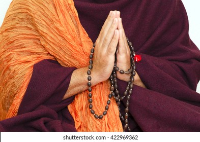 Buddhist Monk hands  with mala beads, meditation or pray - Powered by Shutterstock