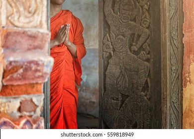 Buddhist Monk hands , meditation or pray