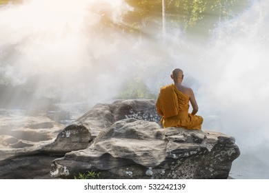 Buddhist Monk Meditation Water Fall Nature Stock Photo (Edit Now) 532242139