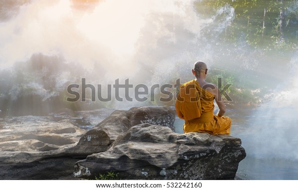 Buddhist Monk Meditation Water Fall Nature Stock Photo (Edit Now) 532242160