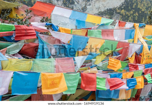 Buddhist prayer flags.Colorful prayer flags.Tibetan\
prayer flags, Nepal