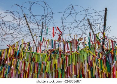 Buddhist Prayer Ribbons Near The Korean Demilitarized Zone