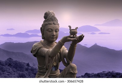 Buddhist Statue At Po Lin Monastery - Lantau Island. 