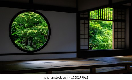 Buddhist temple and Green maple leafs in early summer, Kyoto Japan