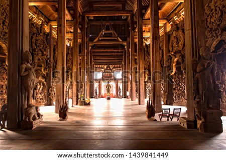 Buddhist Wooden Carvings Thailand Temple. Interior Sanctuary of Truth. Pattaya. Thailand.