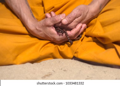 Buddist Monk Hands With Japamala