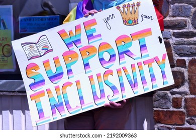 Bude, Cornwall, UK. 3rd August, 2020. Supporter Holds Sign Up At The Drag Queen Story Hour Event.