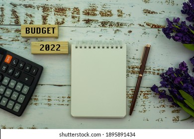 Budget 2022 On Wooden Block. 