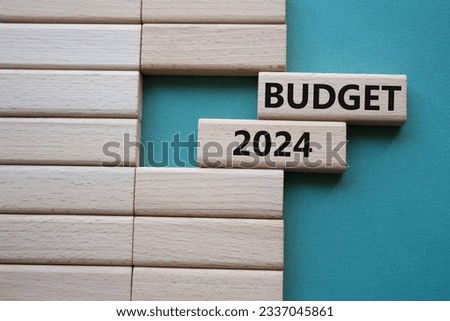 Budget 2024 symbol. Wooden blocks with words Budget 2024. Beautiful grey green background. Business and Budget 2024 concept. Copy space.