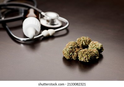 Buds Of Medical Marijuana With Stethoscope