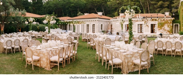 Budva, Montenegro - 15.07.21: Wedding dinner table reception