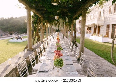 Budva, Montenegro - 17.07.21: Wedding dinner table reception