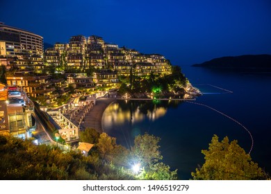 Budva, Montenegro - June 11.2019. Dukley Hotel And Resort In The Night