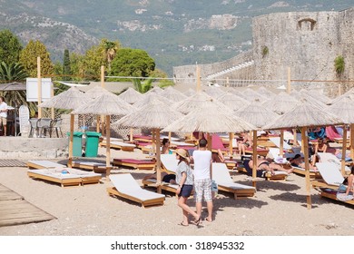 Budva, Montenegro, September, 19, 2015: The beach of an Adriatic sea in Budva, Montenegro