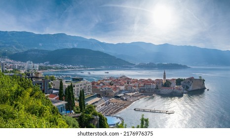 Budva Old Town Morning Summer Panorama View, Montenegro. People Are Unrecognizable.