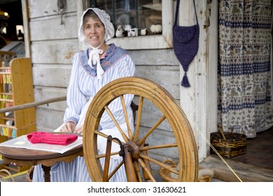 BUENA PARK, CA - DECEMBER 7:  A Park Employee Portrays An Old Timey Spinster  In The 'Calico' Area Of Knott's Berry Farm Amusement Park On December 7th, 2008 In Buena Park, CA.