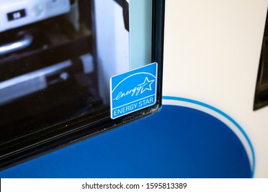 Buena Park, California/United States - 12/02/2019: A Closeup Of An Energy Star Sticker On A Soda Vending Machine.