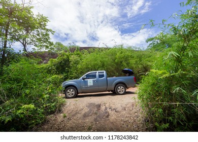 Bueng Kan, Thailand - May, 2018 : Travel Service Truck Going Down From Phu Sing Mountain