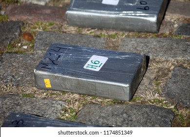 Buenos Aires, Buenos Aires / Argentina; 08-21-2018 : Brick Cocaine Seized In A Police Operation Against Drug Trafficking In Buenos Aires.