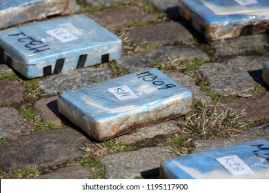 Buenos Aires, Buenos Aires / Argentina; 08-21-2018 : Brick Cocaine Seized In A Police Operation Against Drug Trafficking In Buenos Aires.