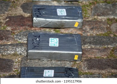 Buenos Aires, Buenos Aires / Argentina; 08-21-2018 : Brick Cocaine Seized In A Police Operation Against Drug Trafficking In Buenos Aires.