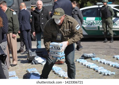 Buenos Aires, Buenos Aires / Argentina; 08-21-2018 : Bricks Cocaine Seized In A Police Operation Against Drug Trafficking In Buenos Aires.