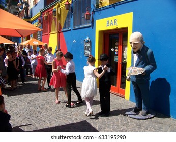 Buenos Aires, Argentina, 20 March, 2017. Children Learning To Dance Tango At Caminito Art Street In La Boca Neighborhood, Buenos Aires, Argentina On 20 March, 2017.