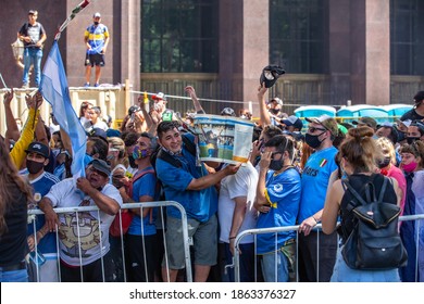 Buenos Aires, Argentina - 26 November, 2020:  People On The Day Of Farewell To Diego Maradona Near The Presidential Palace In Buenos Aires