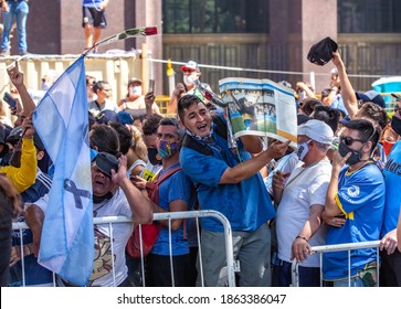 Buenos Aires, Argentina - 26 November, 2020:  People On The Day Of Farewell To Diego Maradona Near The Presidential Palace In Buenos Aires