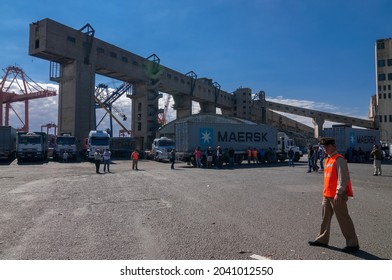 BUENOS AIRES, ARGENTINA - Apr 21, 2012: A Coast Guard Officer Walks Through Terminal 5 In Buenos Aires Harbour During A Truck Driver's Strike