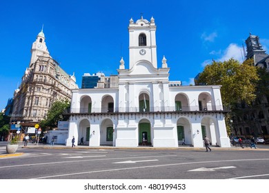 BUENOS AIRES, ARGENTINA - APRIL 14, 2016: The Buenos Aires Cabildo is the museum near Plaza de Mayo in Buenos Aires in Argentina