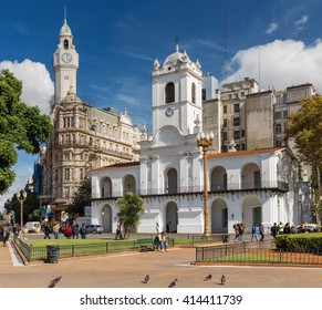 BUENOS AIRES, ARGENTINA - APRIL 28: view of Cabildo - public building former  seat of the ayuntamiento during the colonial times in Buenos Aires, Argentina on April 28, 2016. Now it is a museum.
