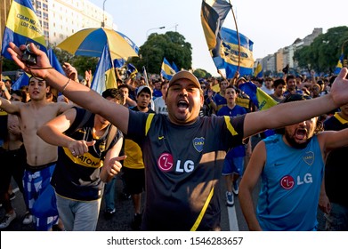 Buenos Aires/ Argentina - December 12 2012: Boca Juniors Is A Professional Football Team. Fans Celebrating Boca's First Fan Day