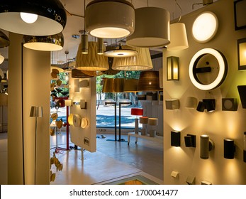 Buenos Aires, Argentina; February 2020: Lighting Store.: Different Fashionable Modern Lamps.