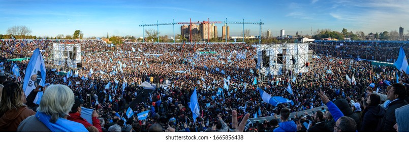 Sarandí, Buenos Aires, Argentina - February 23, 2017: Full Fotball Stadium In Political Act By Cristina Fernández De Kirchner