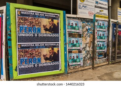 Buenos Aires, Argentina - June 30, 2019: Street Posters In Commemoration Of The General Juan Domingo Peron Death