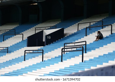 Buenos Aires, Argentina - March 11, 2020: Rcong Club Juan Domingo Peron Empty Stadium View Because Of The Coronavirus In Buenos Aires, Argentina