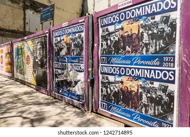 Buenos Aires, Argentina - November 18, 2018: Street Posters In Commemoration The Founding Anniversary Of The Justicialist Party, Peronism